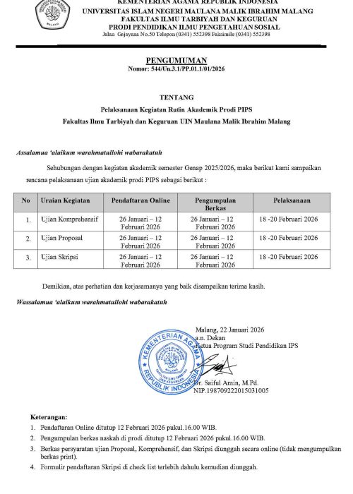 Pengumuman Kegiatan Prodi PIPS Januari 2026